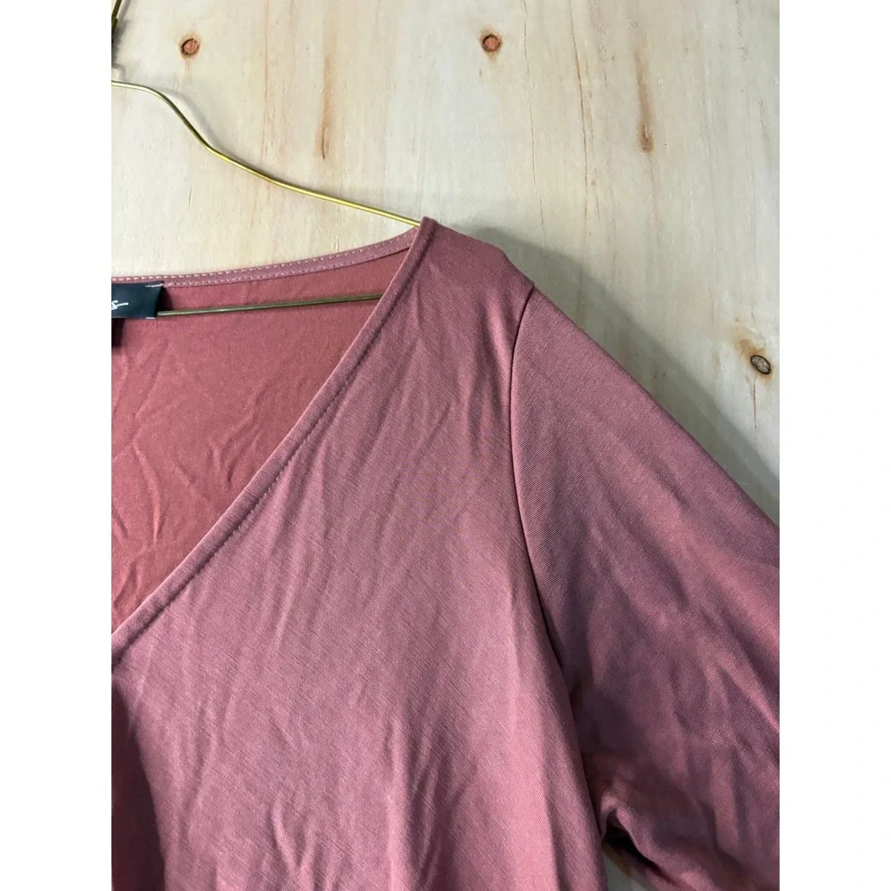 Lulus Womens Dusty Rose Long Sleeve Surplice Elastic Hem Blouse Top Large